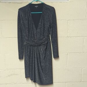 Express Metallic Black Long-Sleeve Wrap Dress